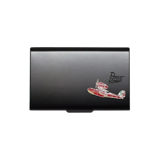 Maison Ghibli Black Metal Card Case With Seaplane - Porco Rosso