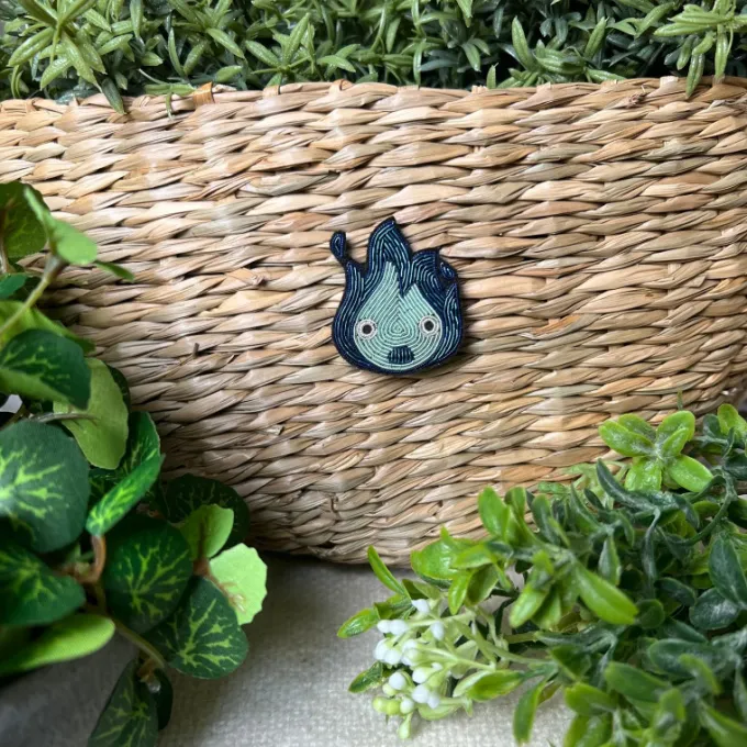 Maison Ghibli Embroidered Jewel Brooch Blue Calcifer - Howl’s Moving Castle
