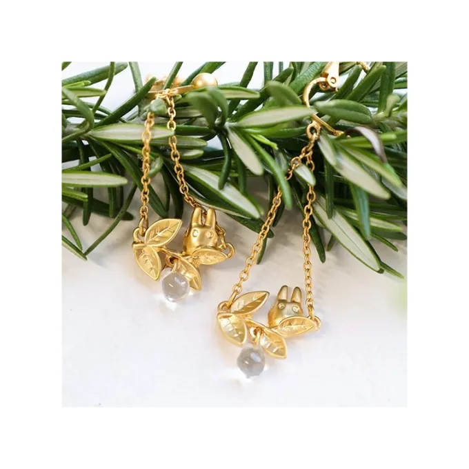 Maison Ghibli White Totoro Clip Earrings Jewel Hidden In A Leaf - My Neighbor Totoro